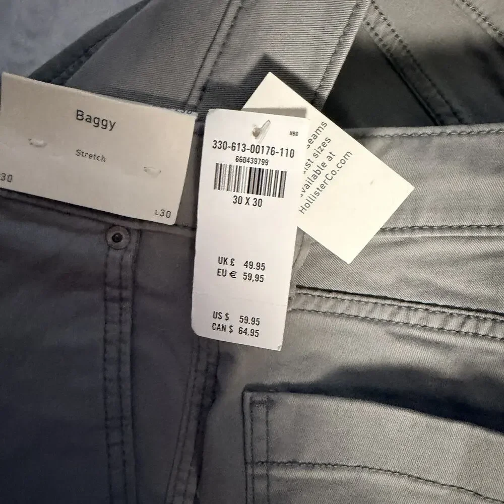 Hollister Baggy Stretch Carpenter Pants Men’s 30x30 Taupe Utility Workwear NWT